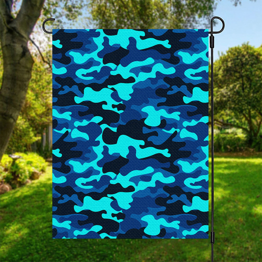 Blue And Black Camouflage Print Garden Flag