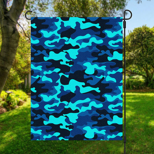 Blue And Black Camouflage Print Garden Flag