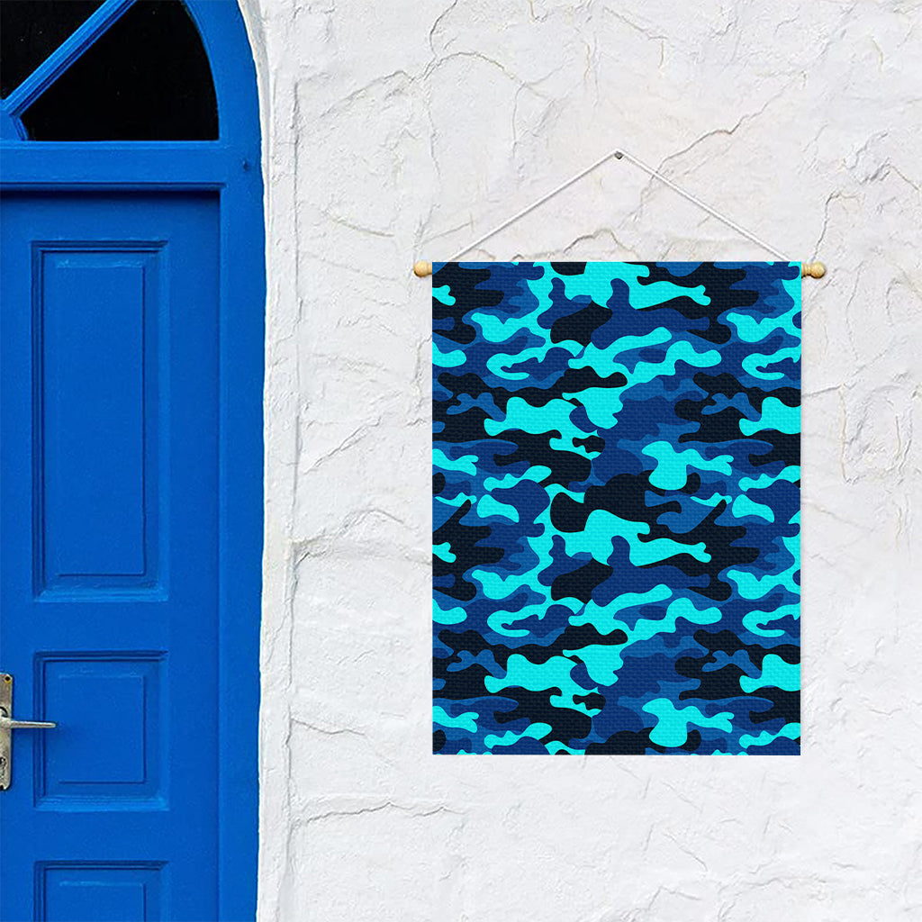 Blue And Black Camouflage Print Garden Flag