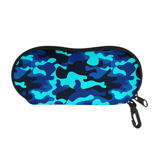 Blue And Black Camouflage Print Glasses Case