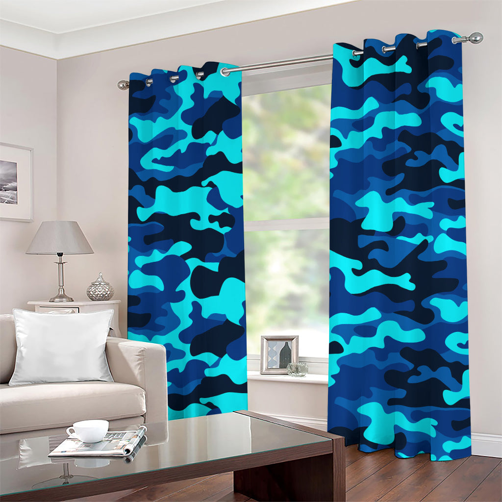 Blue And Black Camouflage Print Grommet Curtains