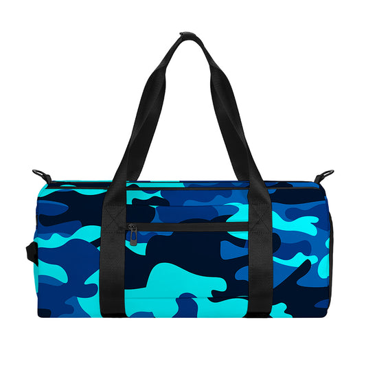 Blue And Black Camouflage Print Gym Bag