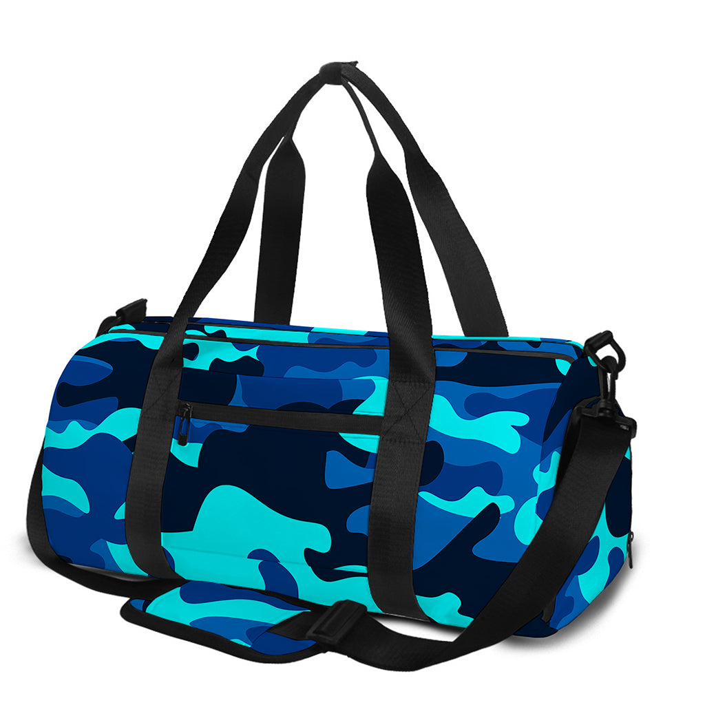Blue And Black Camouflage Print Gym Bag