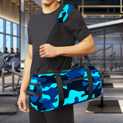 Blue And Black Camouflage Print Gym Bag