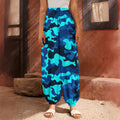 Blue And Black Camouflage Print Harem Pants