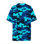 Blue And Black Camouflage Print Hawaiian Shirt