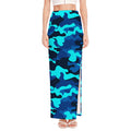 Blue And Black Camouflage Print High Slit Maxi Skirt
