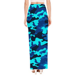 Blue And Black Camouflage Print High Slit Maxi Skirt