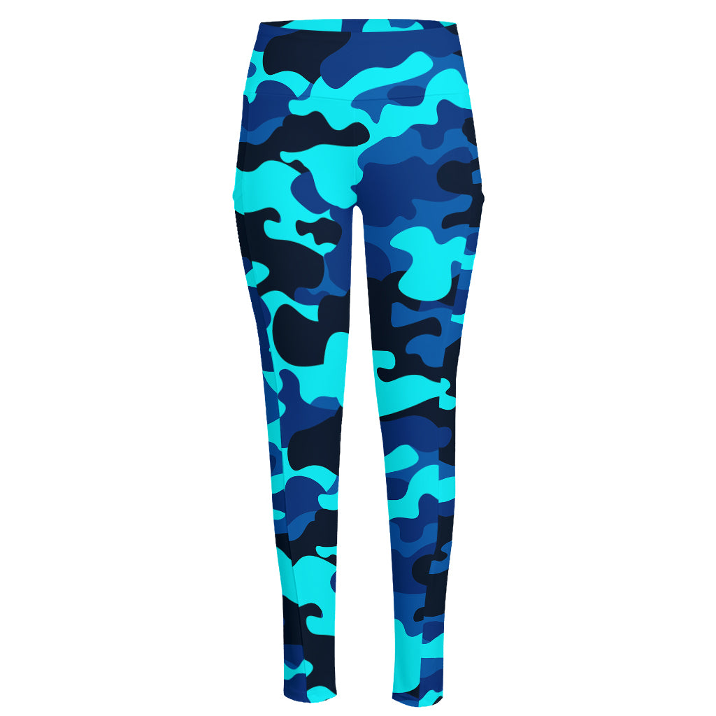 Blue And Black Camouflage Print High-Waisted Pocket Leggings