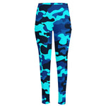 Blue And Black Camouflage Print High-Waisted Pocket Leggings