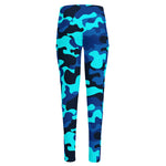 Blue And Black Camouflage Print High-Waisted Pocket Leggings