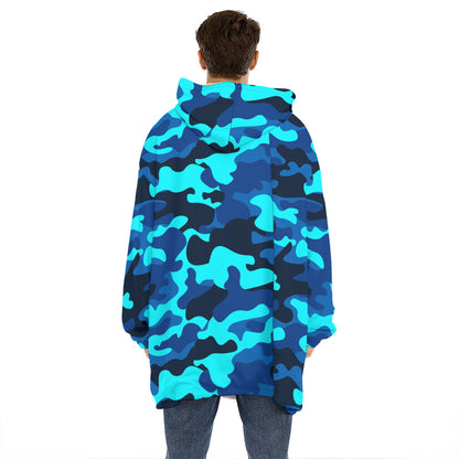 Blue And Black Camouflage Print Hoodie Blanket