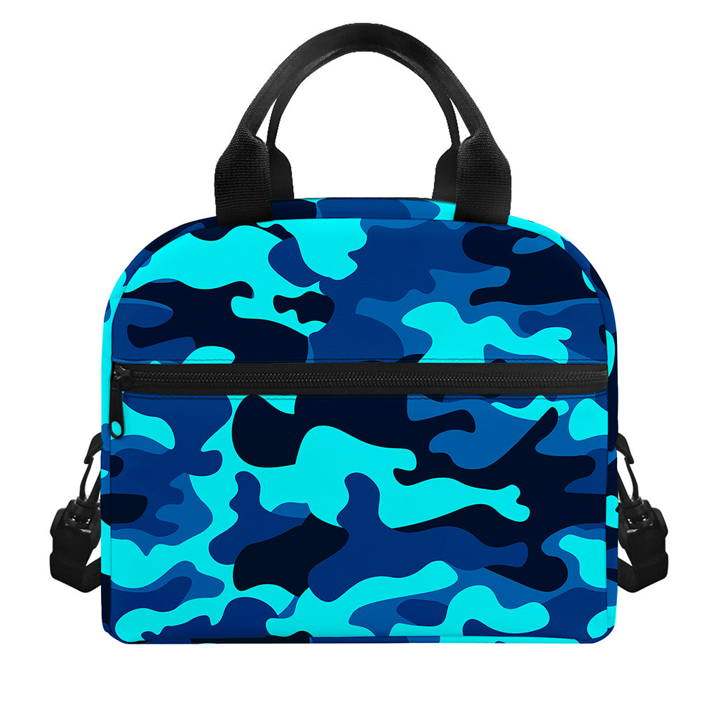 Blue And Black Camouflage Print Insulated Lunch Bag