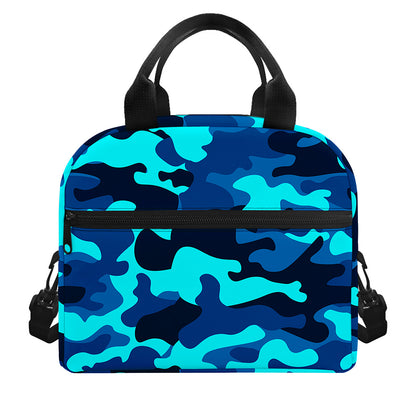 Blue And Black Camouflage Print Insulated Lunch Bag