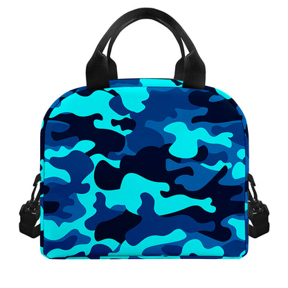 Blue And Black Camouflage Print Insulated Lunch Bag