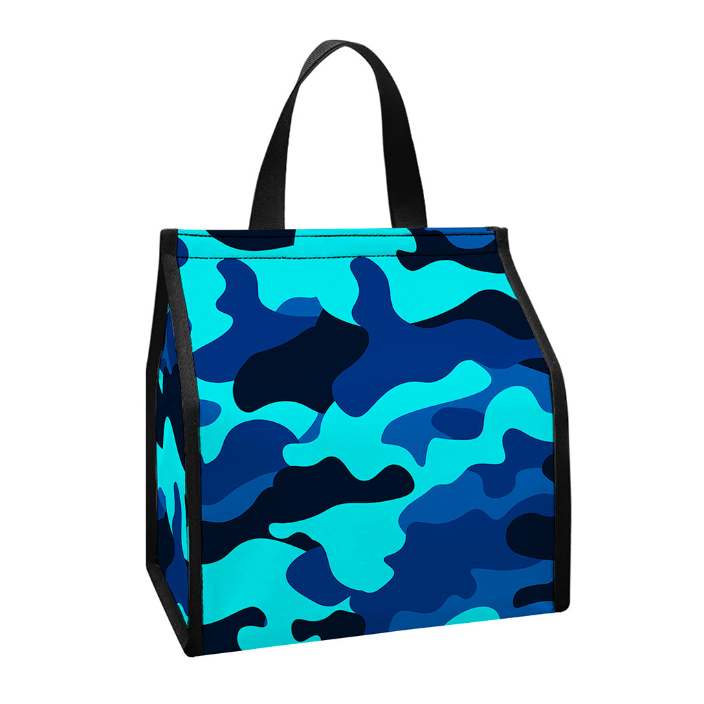 Blue And Black Camouflage Print Insulated Lunch Tote