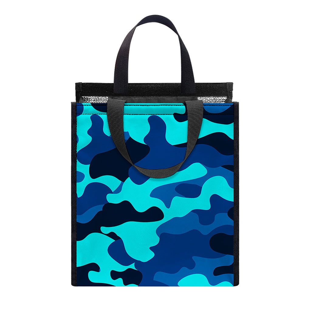 Blue And Black Camouflage Print Insulated Lunch Tote