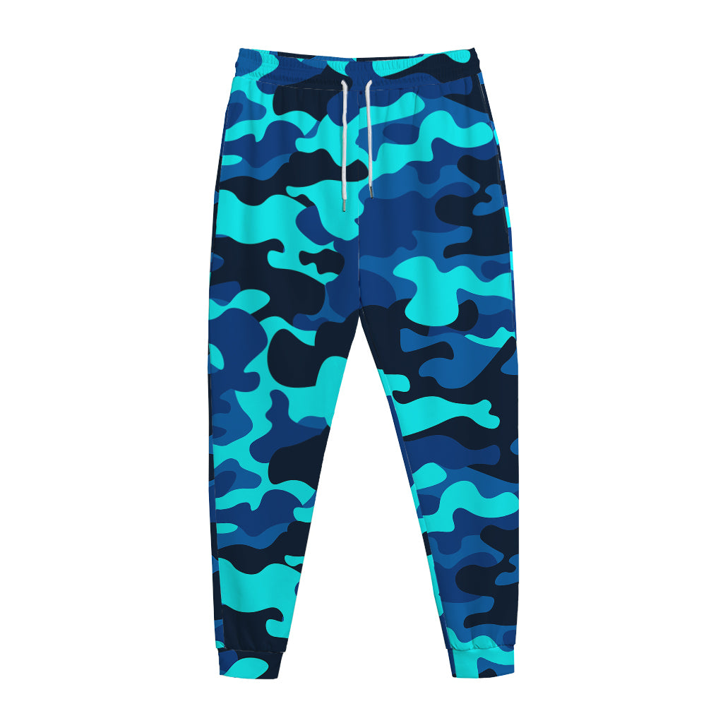 Blue And Black Camouflage Print Jogger Pants