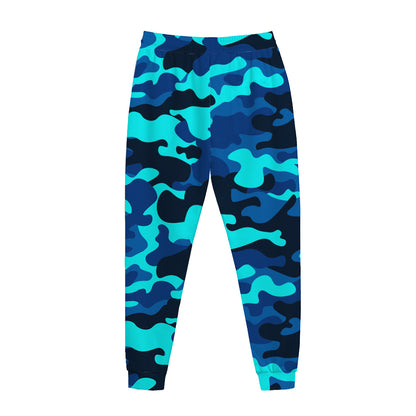 Blue And Black Camouflage Print Jogger Pants