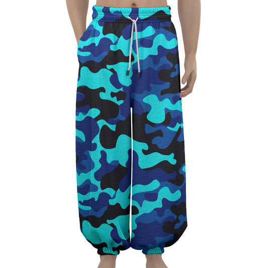 Blue And Black Camouflage Print Lantern Pants