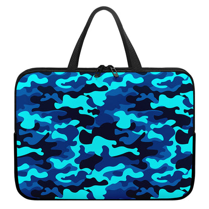 Blue And Black Camouflage Print Laptop Sleeve With Handle