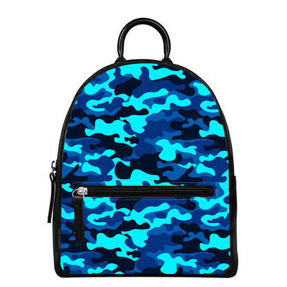 Blue And Black Camouflage Print Leather Backpack
