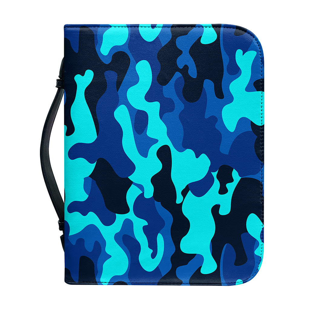 Blue And Black Camouflage Print Leather Bible Cover