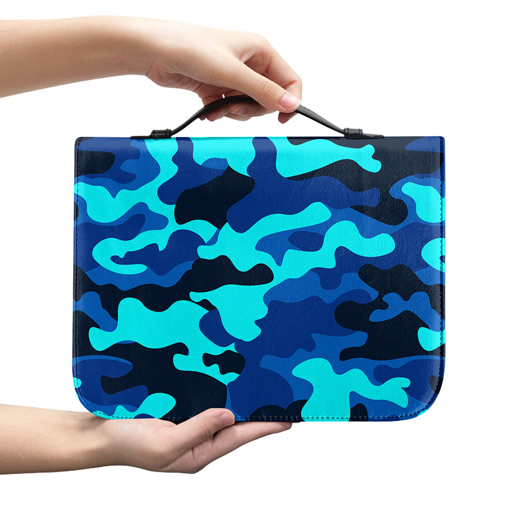 Blue And Black Camouflage Print Leather Bible Cover