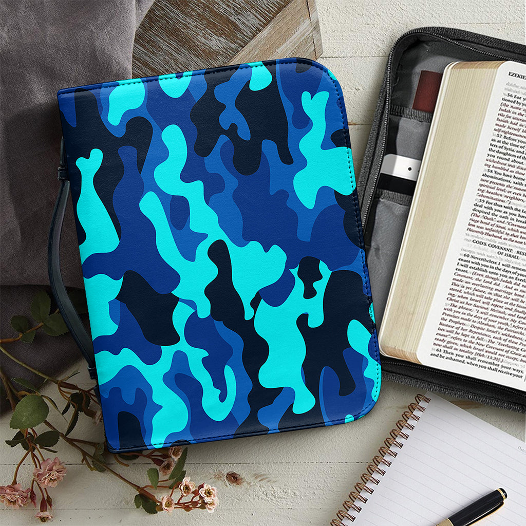 Blue And Black Camouflage Print Leather Bible Cover