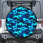 Blue And Black Camouflage Print Leather Spare Tire Cover