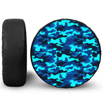 Blue And Black Camouflage Print Leather Spare Tire Cover