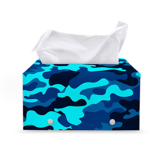 Blue And Black Camouflage Print Leather Tissue Box Cover