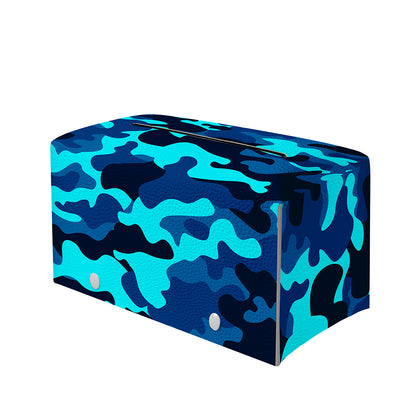 Blue And Black Camouflage Print Leather Tissue Box Cover