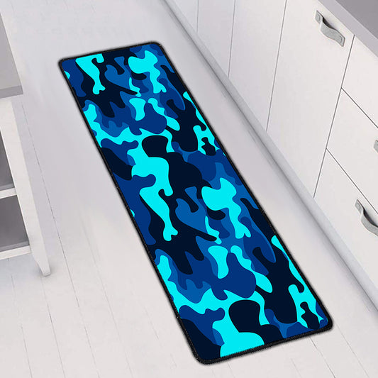 Blue And Black Camouflage Print Long Kitchen Mat