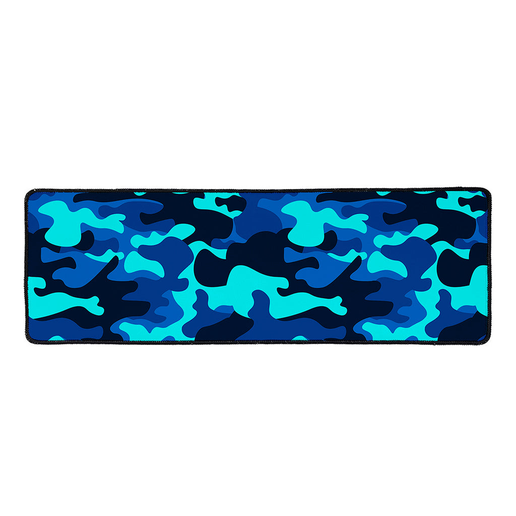 Blue And Black Camouflage Print Long Kitchen Mat