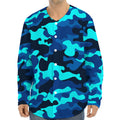 Blue And Black Camouflage Print Long Sleeve Baseball Jersey
