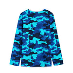 Blue And Black Camouflage Print Long Sleeve Short Coat