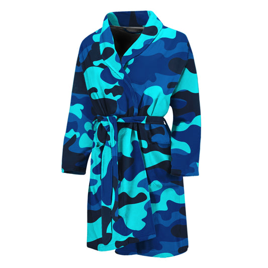 Blue And Black Camouflage Print Men's Bathrobe