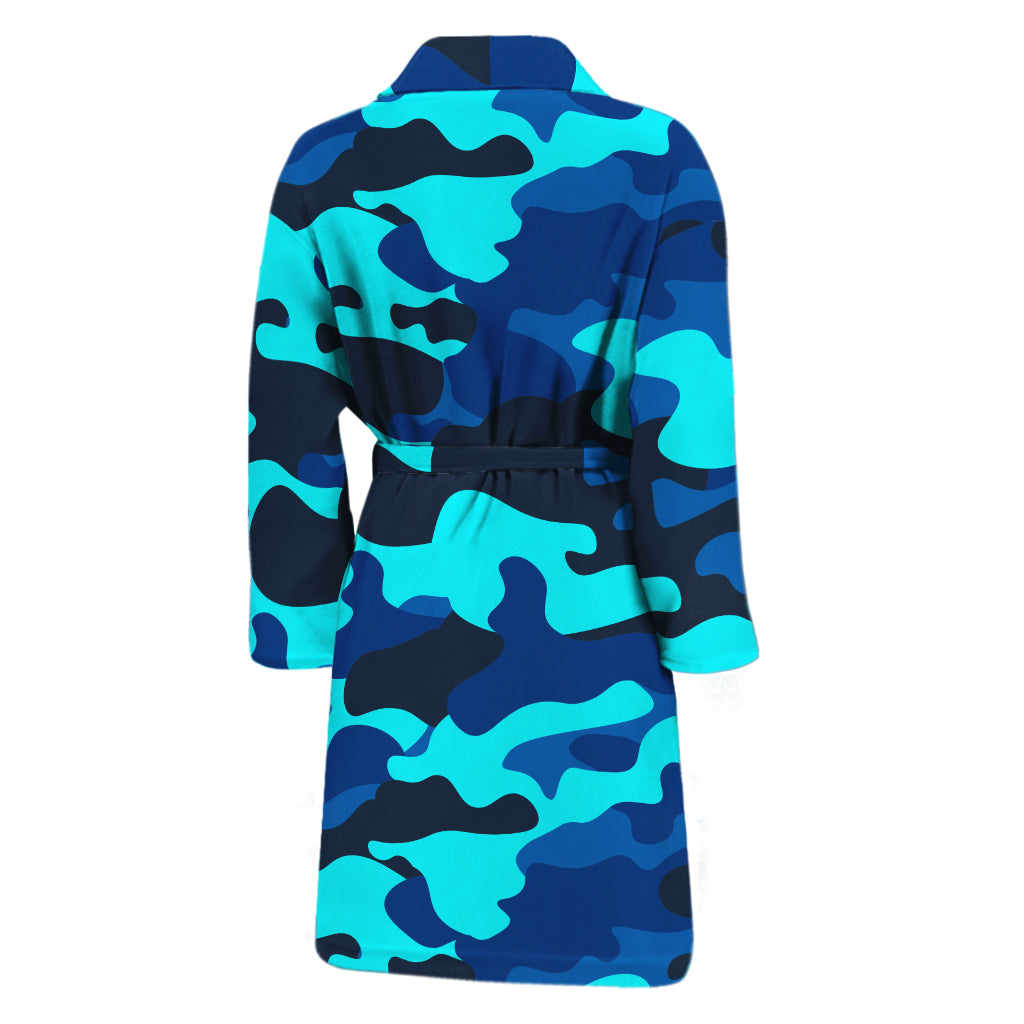 Blue And Black Camouflage Print Men's Bathrobe