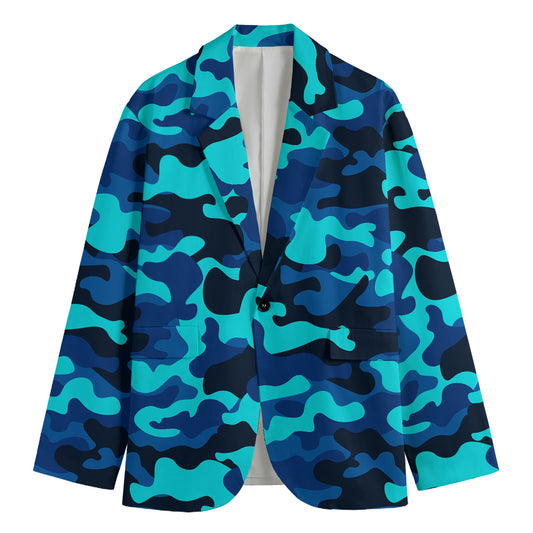Blue And Black Camouflage Print Men's Blazer