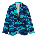 Blue And Black Camouflage Print Men's Blazer