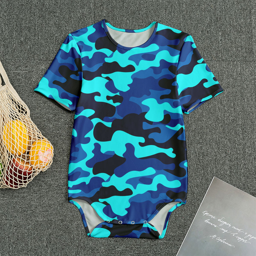 Blue And Black Camouflage Print Men's Bodysuit