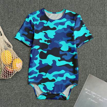 Blue And Black Camouflage Print Men's Bodysuit