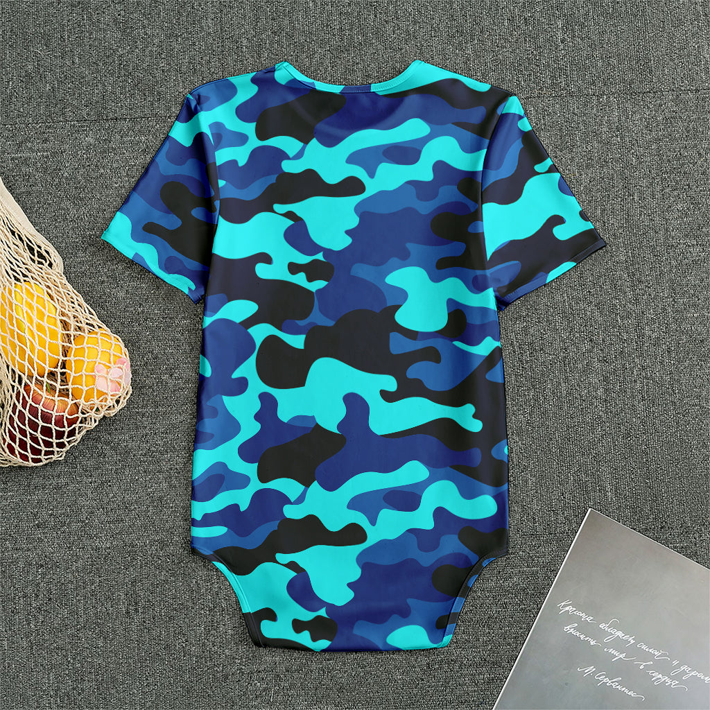 Blue And Black Camouflage Print Men's Bodysuit