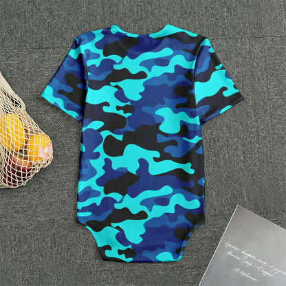 Blue And Black Camouflage Print Men's Bodysuit