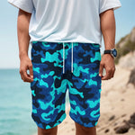 Blue And Black Camouflage Print Men's Cargo Shorts