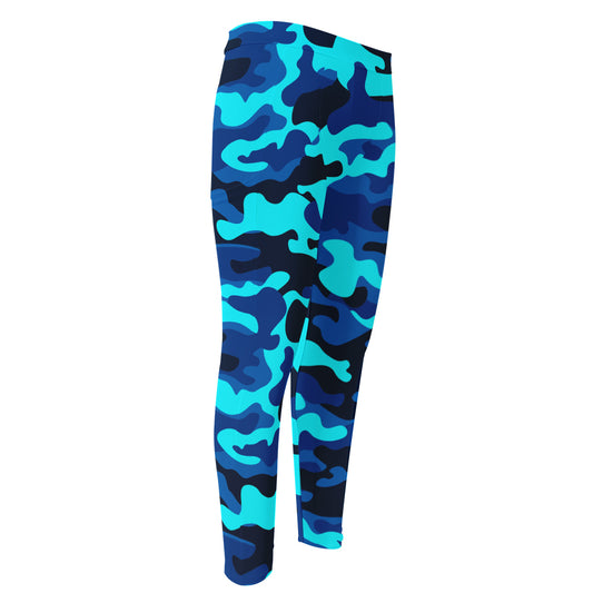Blue And Black Camouflage Print Men's Compression Pants