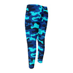Blue And Black Camouflage Print Men's Compression Pants