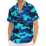 Blue And Black Camouflage Print Men's Deep V-Neck Shirt