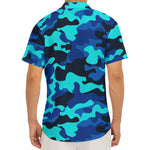 Blue And Black Camouflage Print Men's Deep V-Neck Shirt